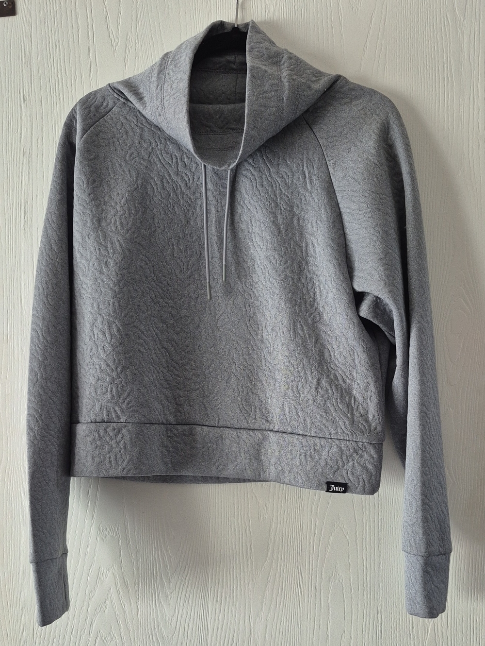 Juicy Couture Light Gray Quilted Funnel Neck Crop Sweatshirt